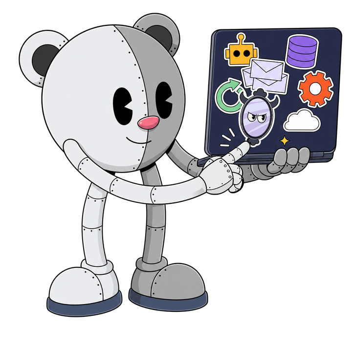 The MetalBear bear holds out a laptop covered in stickers and presses a mirrord sticker into the last free spot.